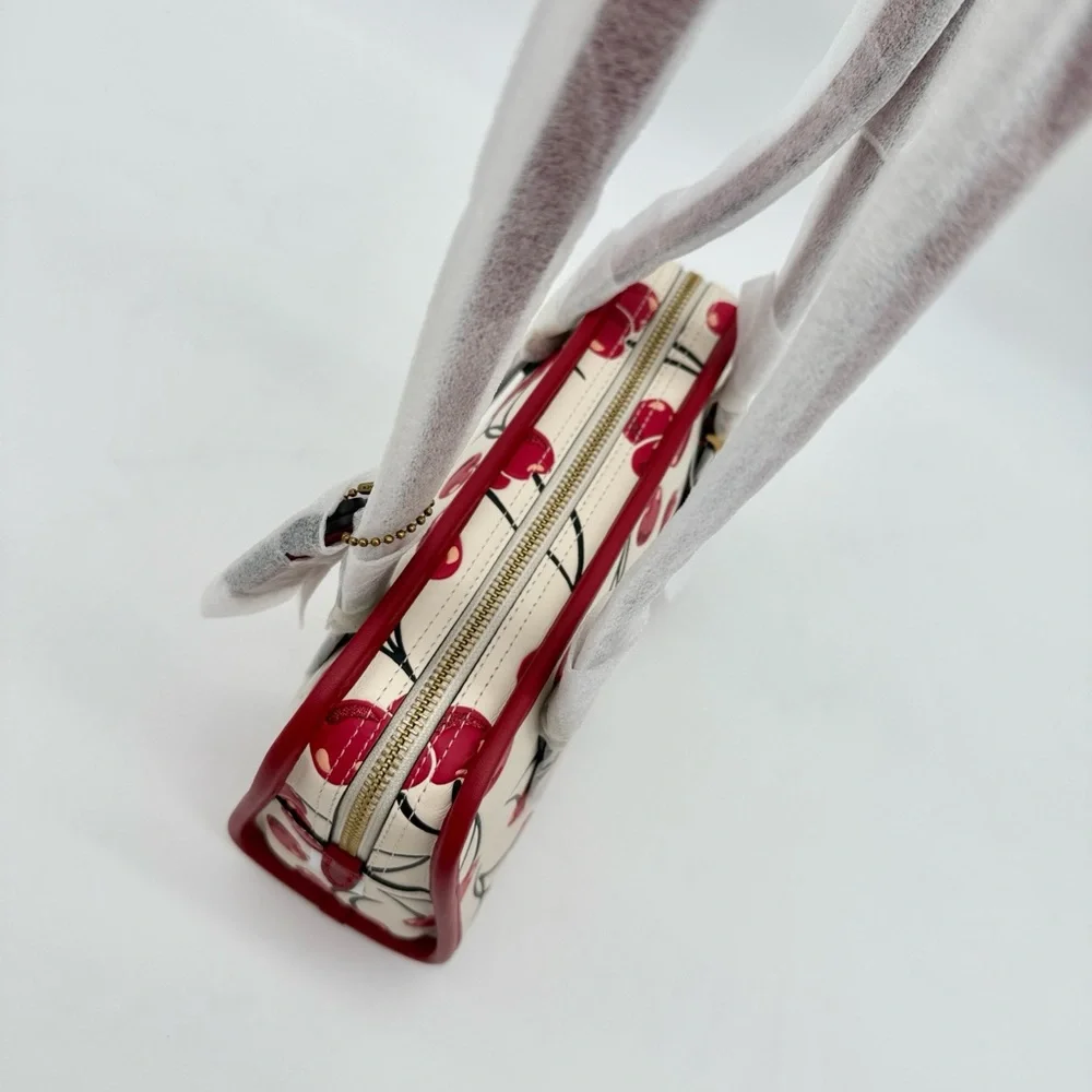 Coach Swing Zip Bag With Cherry Print Red Brass/Chalk Multi - Picture 7 of 12